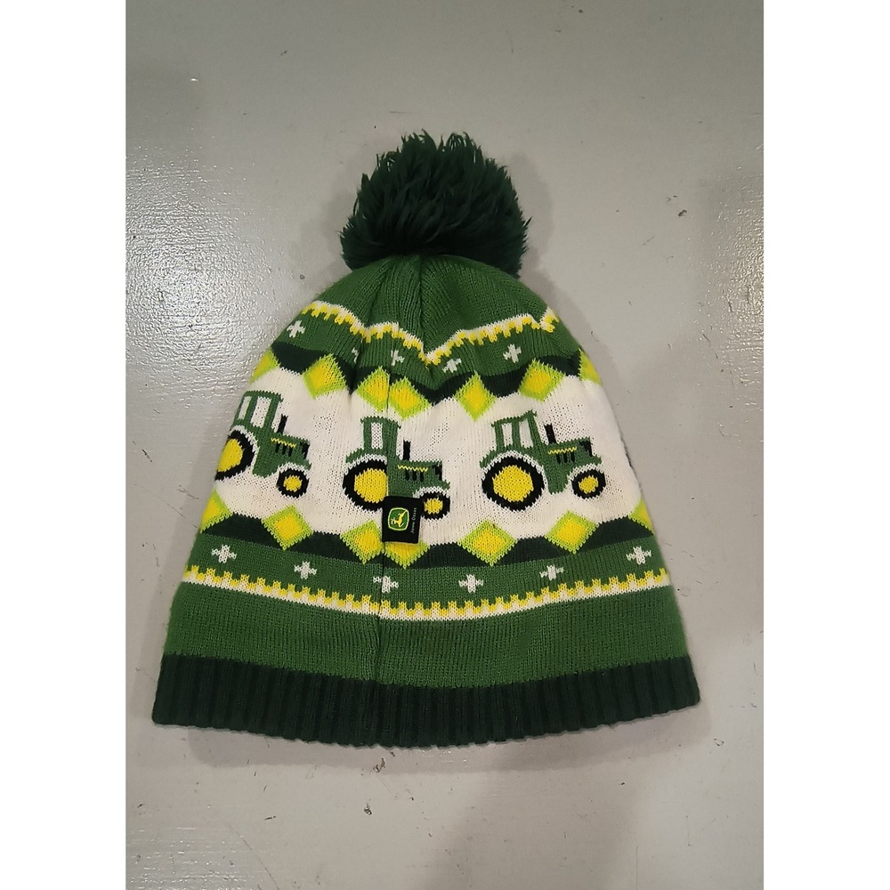 John Deere Kids Green Tractor Fair Isle Pom Beanie Fleece Lined Hat